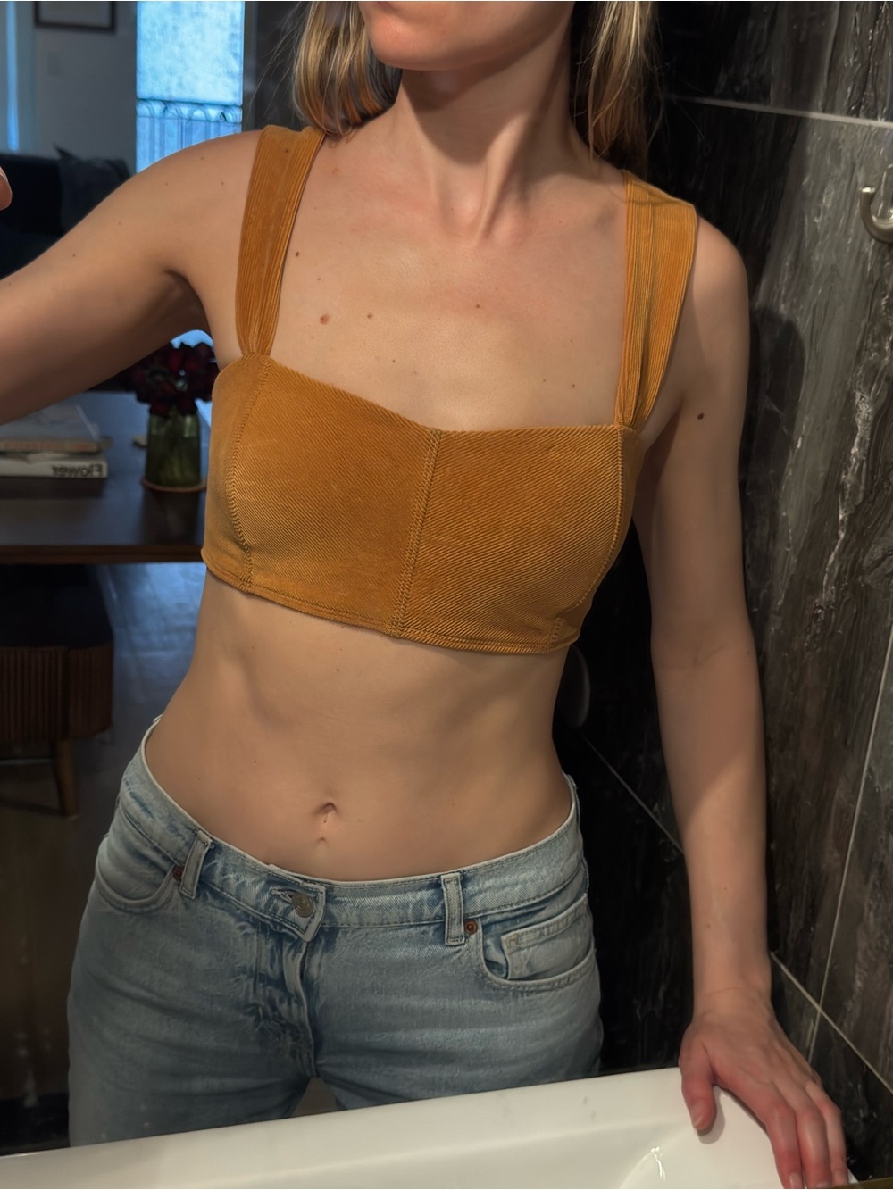 Alo Yoga Mustard Corduroy Cropped Tank Top - Small